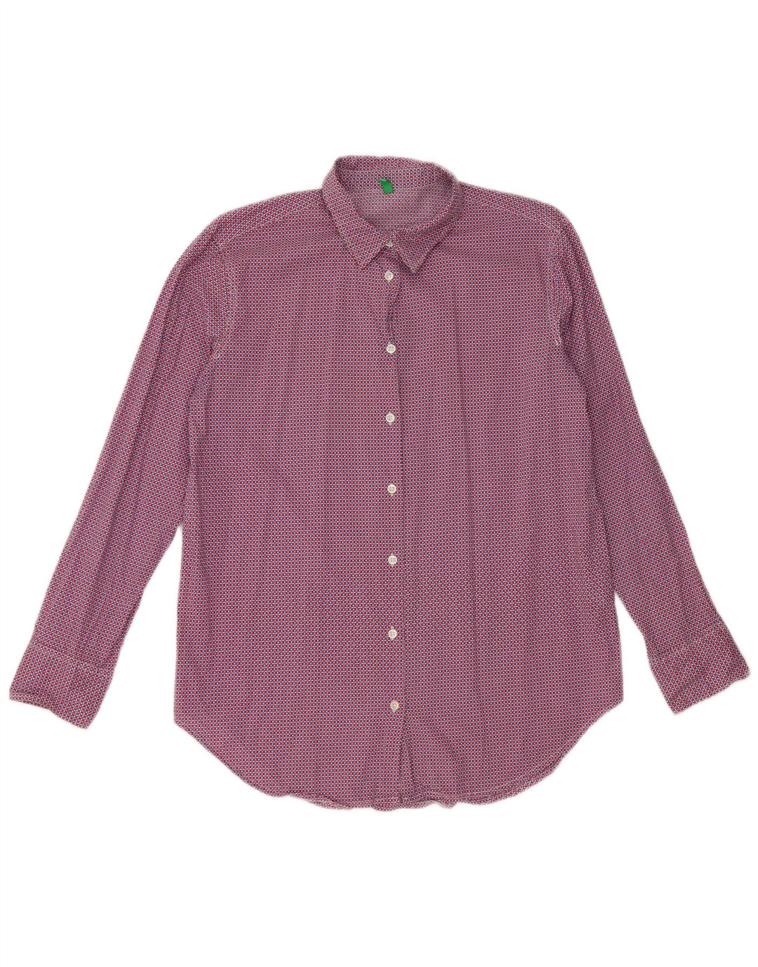 BENETTON Oversized skjorte til kvinder UK 6 XS Rød geometrisk bomuld