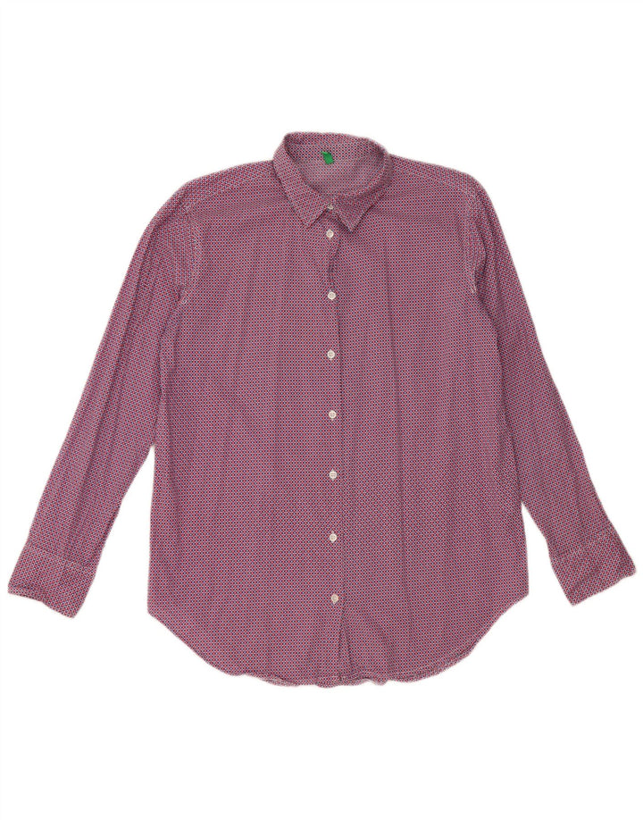 BENETTON Oversized skjorte til kvinder UK 6 XS Rød geometrisk bomuld