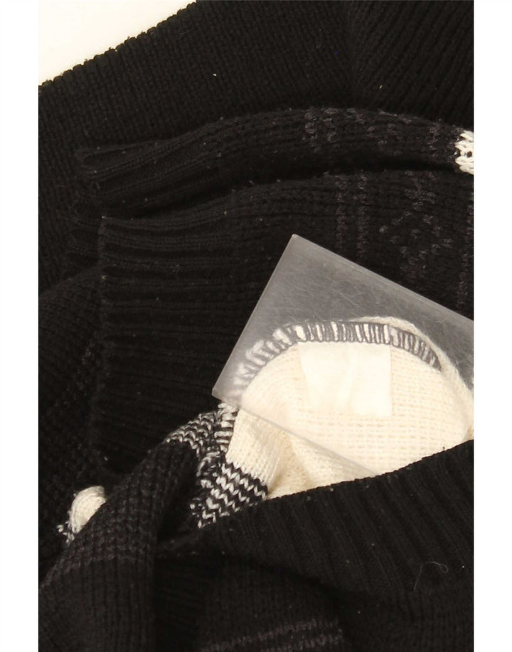 Vintage Herre grafisk lynlås-hals sweater stor sort farveblok
