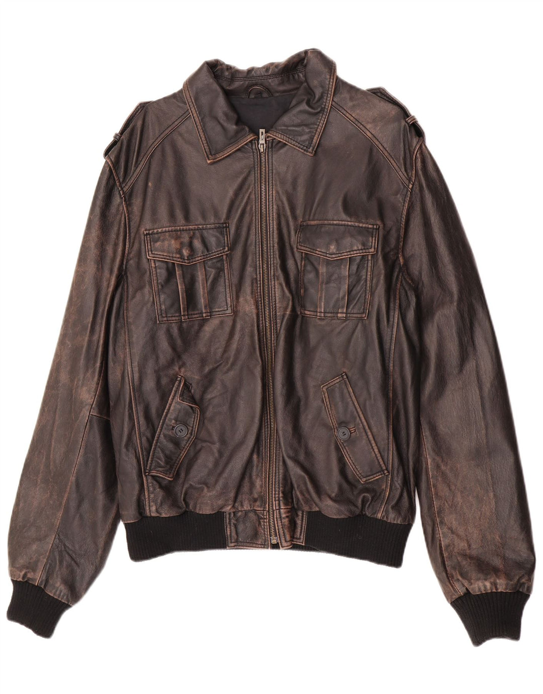 ENJOY Herre Military Læderjakke UK 42 XL Brun Læder