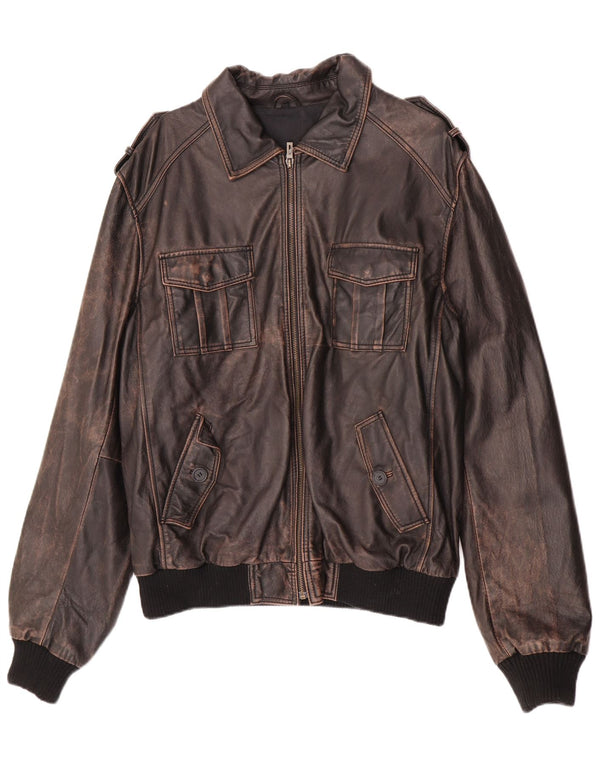 ENJOY Herre Military Læderjakke UK 42 XL Brun Læder