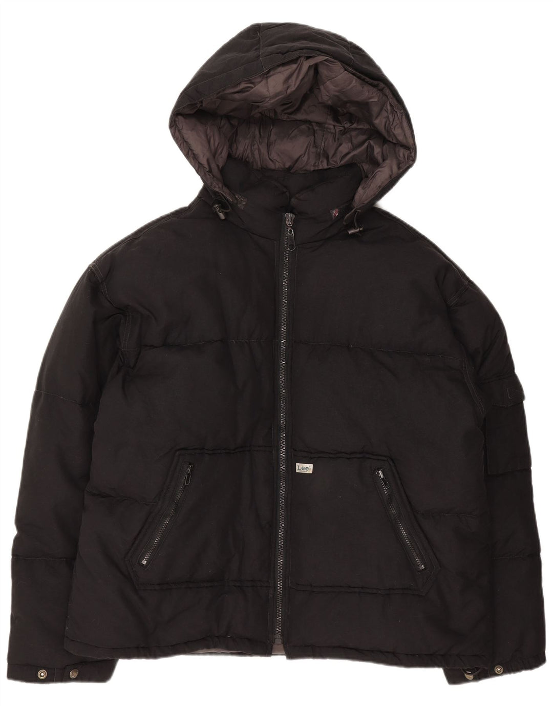 LEE Mens Hooded Padded Jacket UK 42 XL Black Nylon