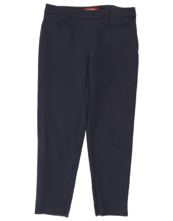 Max Mara Womens Slim Cropped Trousers UK 10 Small W28 L25 Navy Blue Cotton