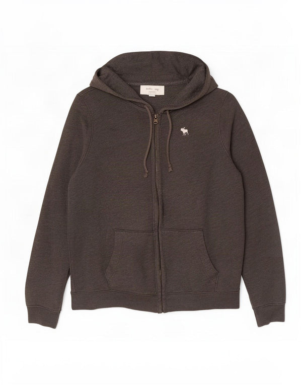 Abercrombie & Fitch Herre hættetrøje med lynlås XL Grå Flecked Bomuld