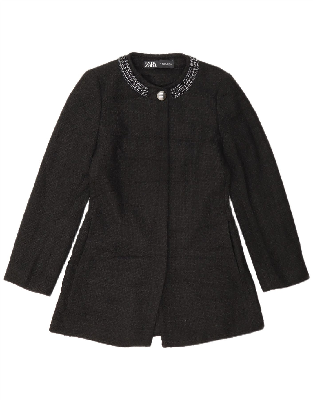 Zara Dame Overfrakke UK 12 Medium Sort Polyester