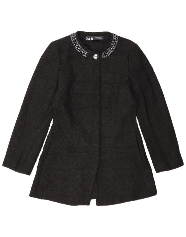 Zara Dame Overfrakke UK 12 Medium Sort Polyester
