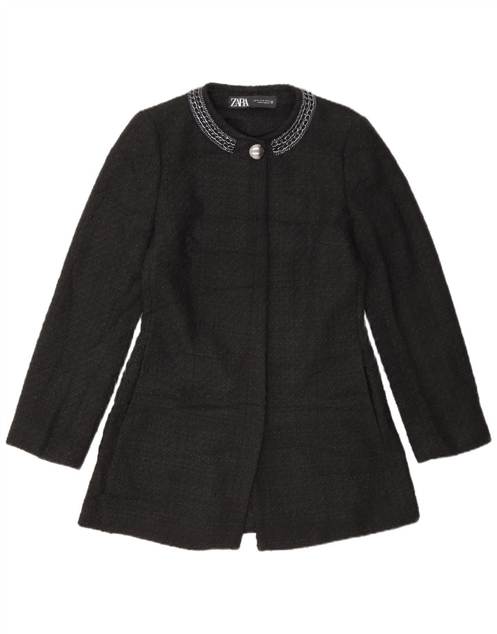 Zara Dame Overfrakke UK 12 Medium Sort Polyester