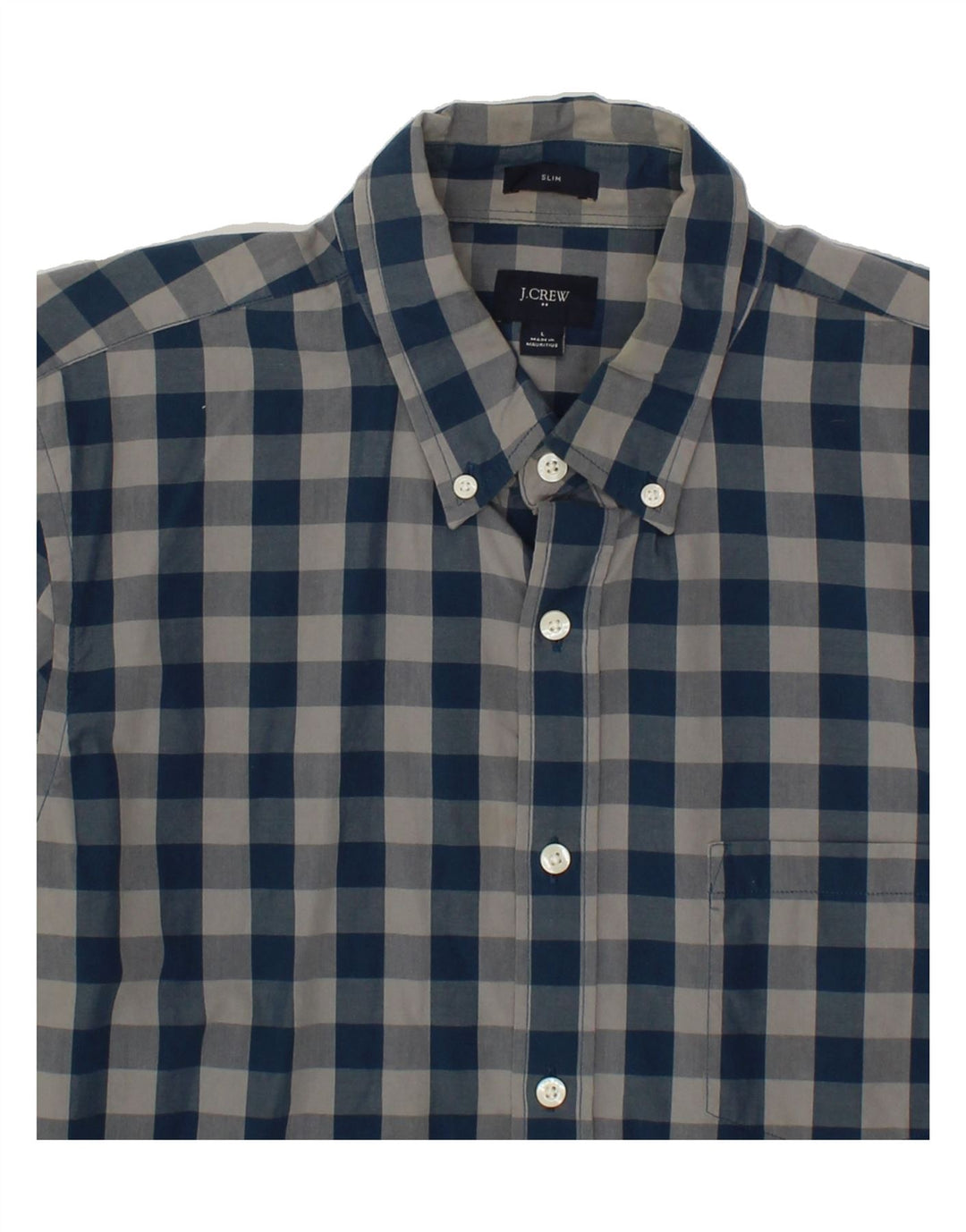 J. CREW Mens Slim Shirt Large Navy Blue Gingham Cotton Vintage J. Crew and Second-Hand J. Crew from Messina Hembry 