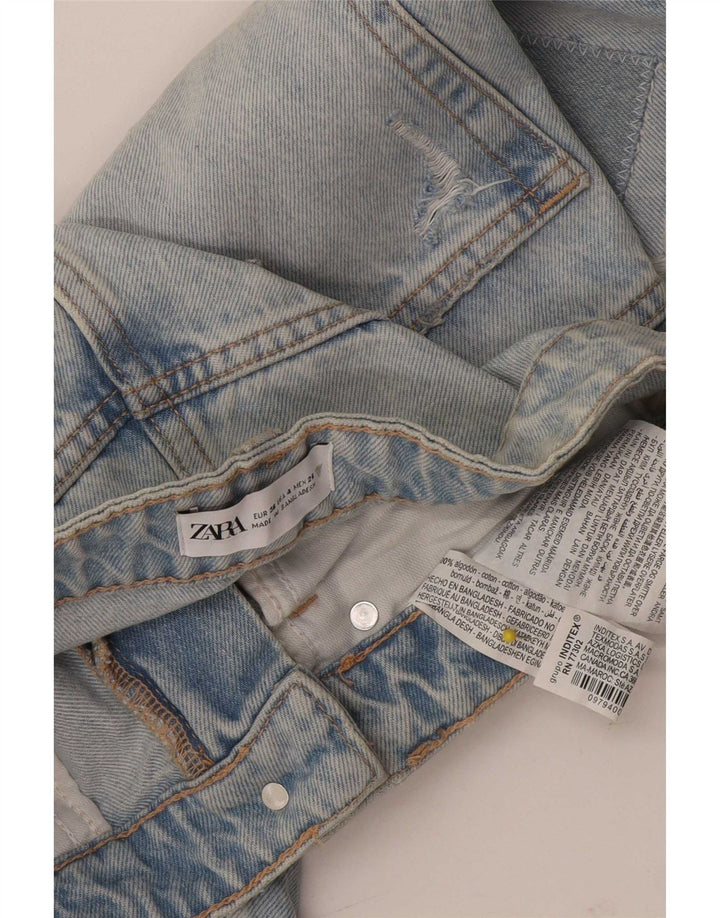 Zara Womens Distressed Denim Shorts EU 36 XS W26 Blå Patchwork Bomuld