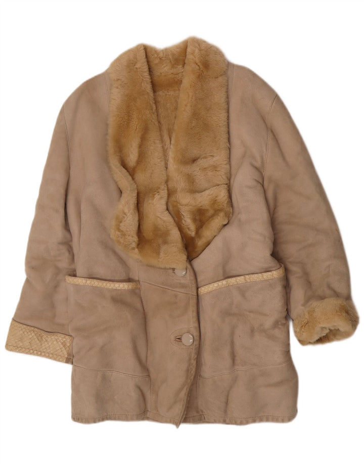 Vintage Dame Shearling Coat UK 14 Medium Beige Shearling