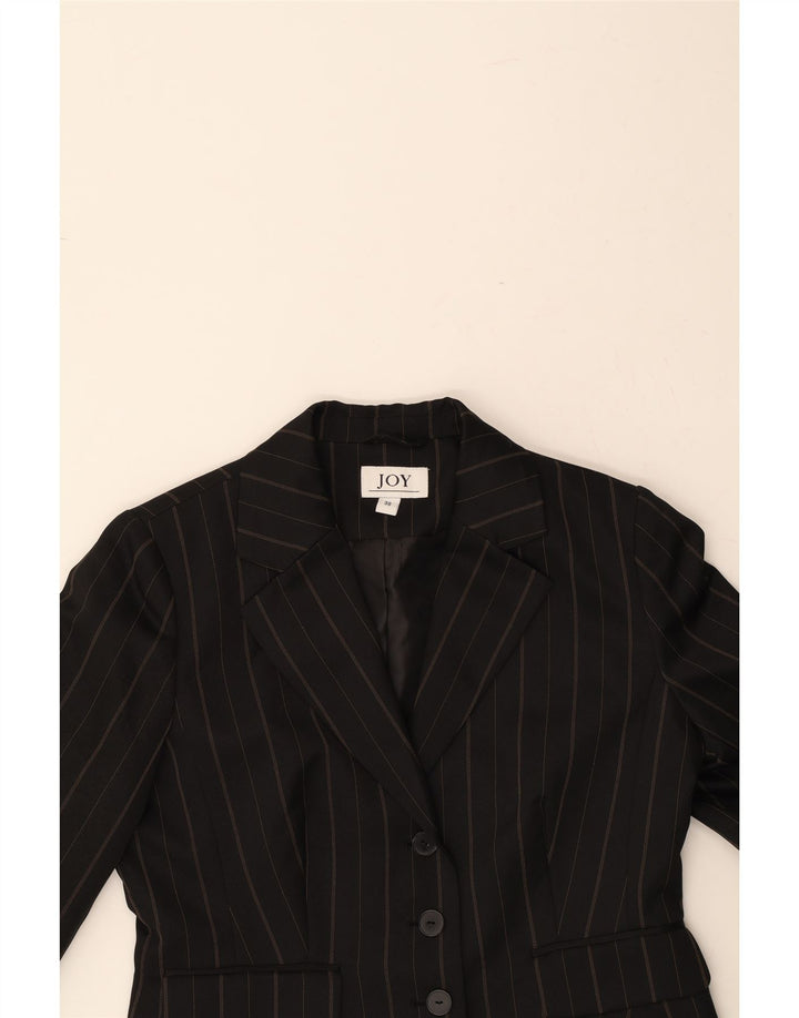 JOY Womens 3 Button Blazer Jacket EU 38 Medium Black Pinstripe Polyester Vintage Joy and Second-Hand Joy from Messina Hembry 