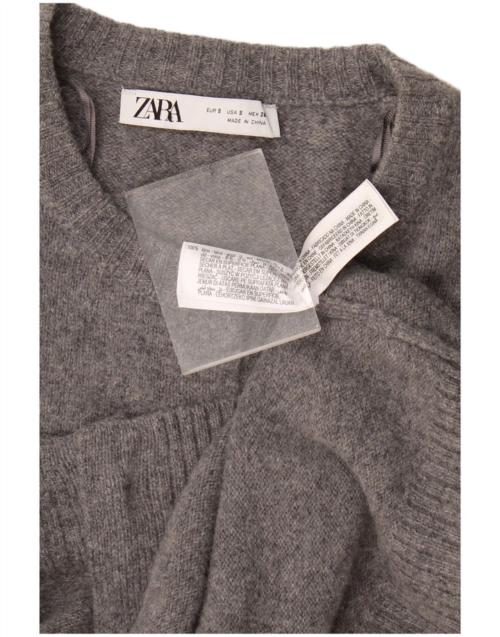 Zara Dame Cardigan Sweater UK 10 Small Grey Flecked Wool