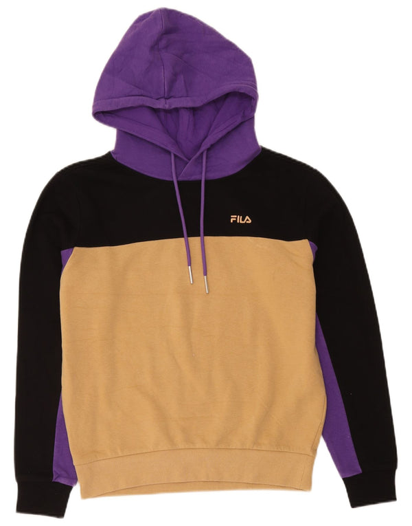 Fila hættetrøjetrøje til kvinder i overstørrelse UK 10 Small Yellow Colourblock Bomuld