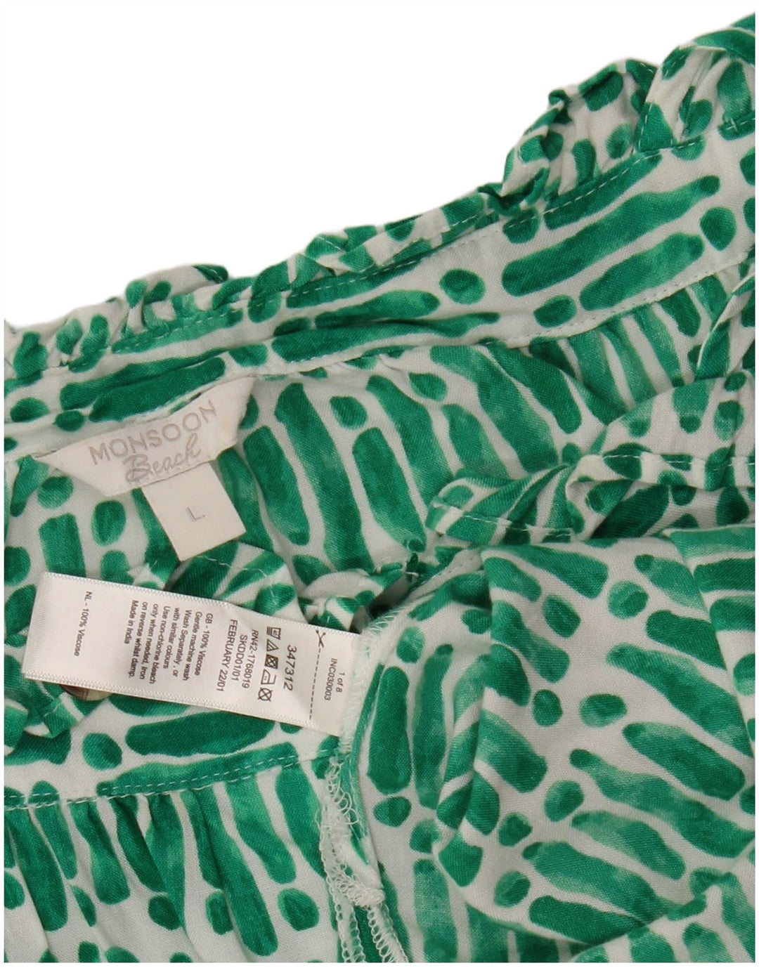 MONSOON Dame Oversized Crop Shirt Bluse UK 16 Stor Grøn Stribet