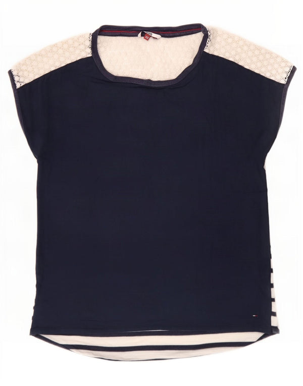 Tommy Hilfiger Damebluse Top UK 6 XS Marineblå Colourblock Viscose