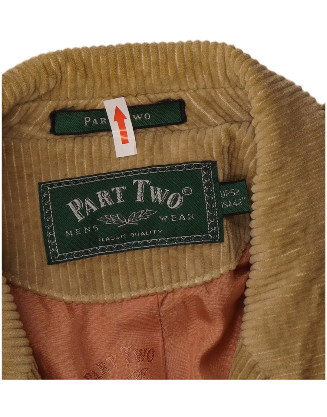 Part Two Herre Corduroy 3-knaps blazerjakke US 42 XL Beige Bomuld