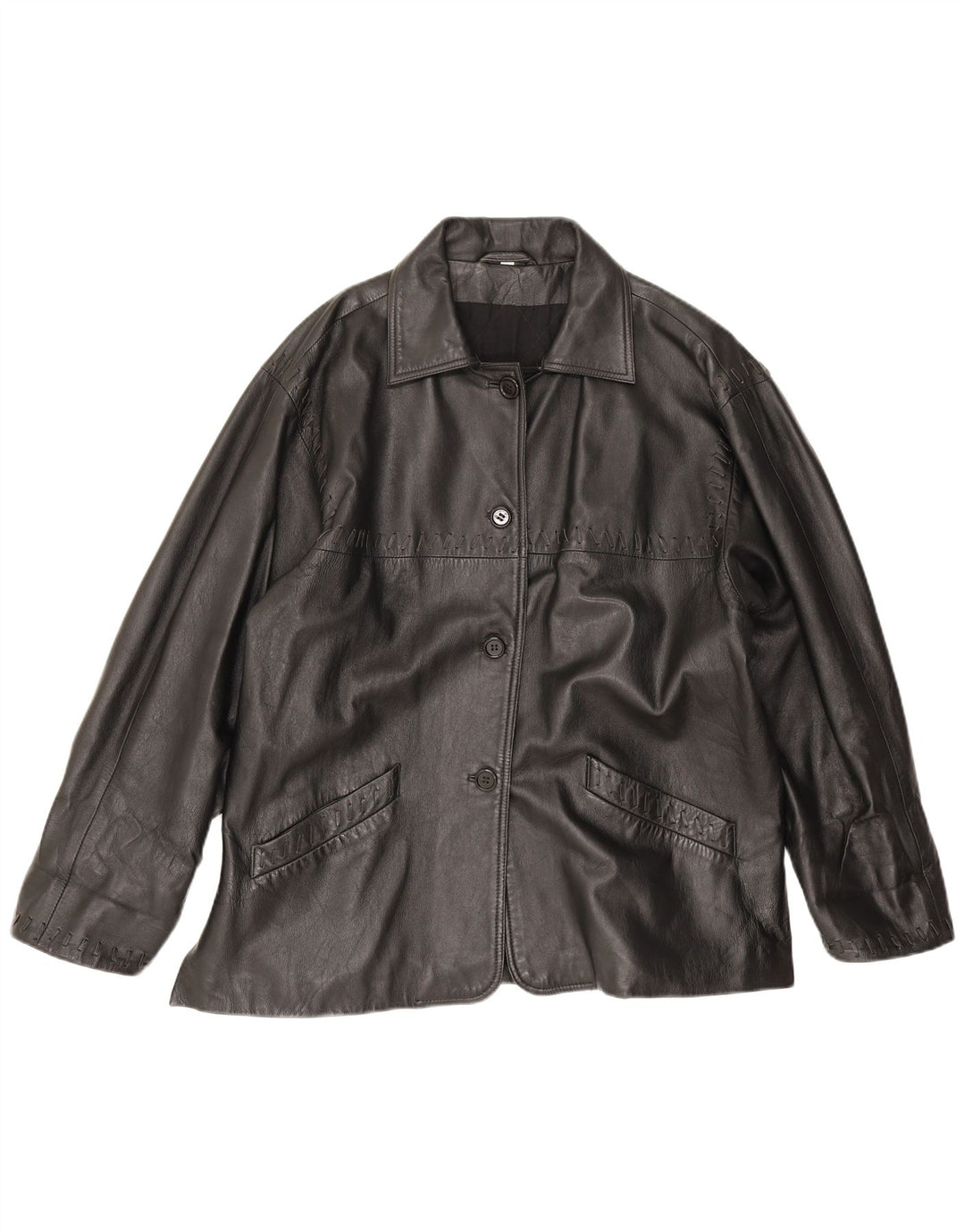 Conbipel Dame Oversized Læderjakke IT 44 Medium Sort Læder