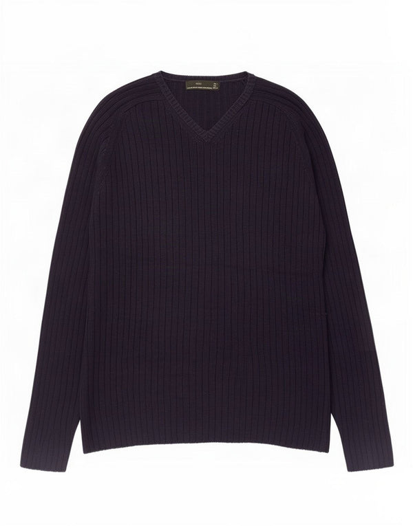 Zara Mens V-Neck Jumper Sweater Large Navy Blue