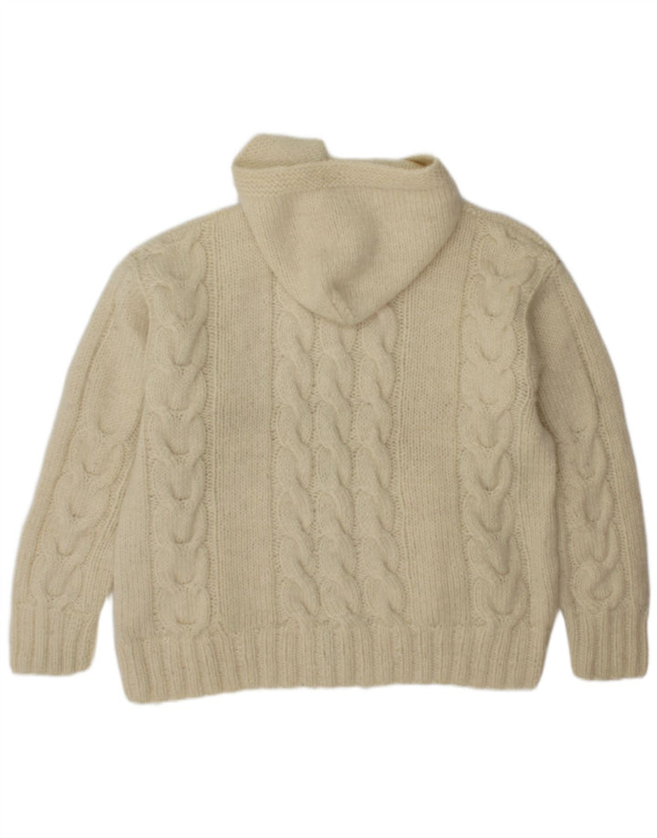 Vintage sweater med hætte til mænd, stor off-hvid uld