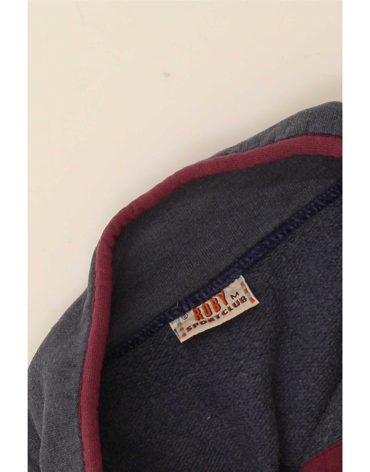 Roby Herre Button Neck Sweatshirt Jumper Medium Navy Blue Colourblock Bomuld