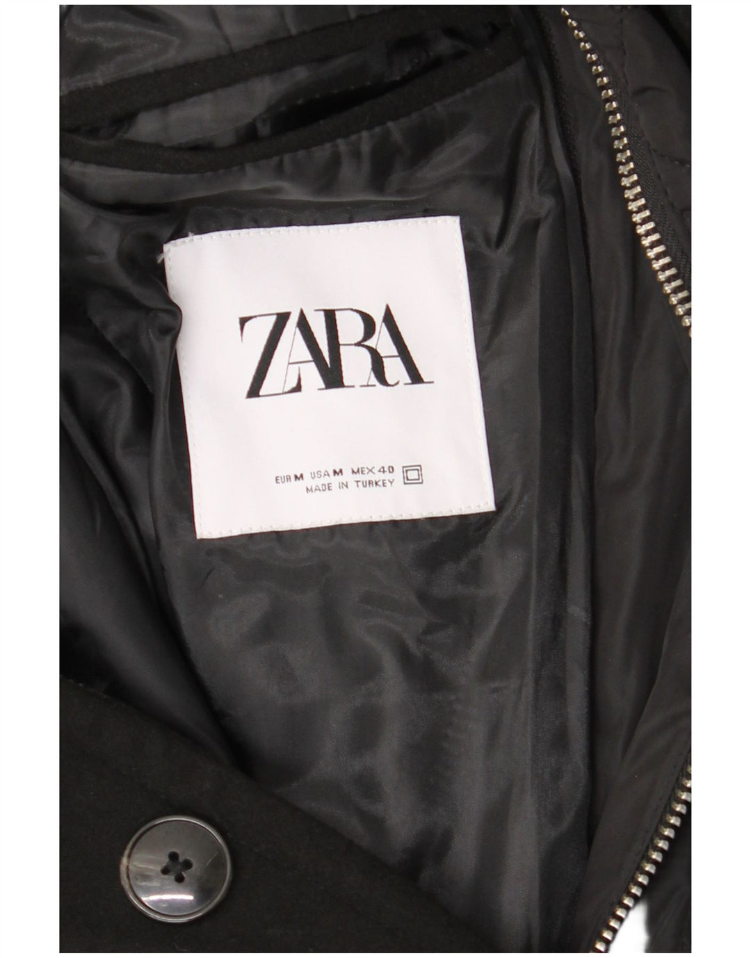 Zara Herre Overfrakke UK 38 Medium Sort Polyester