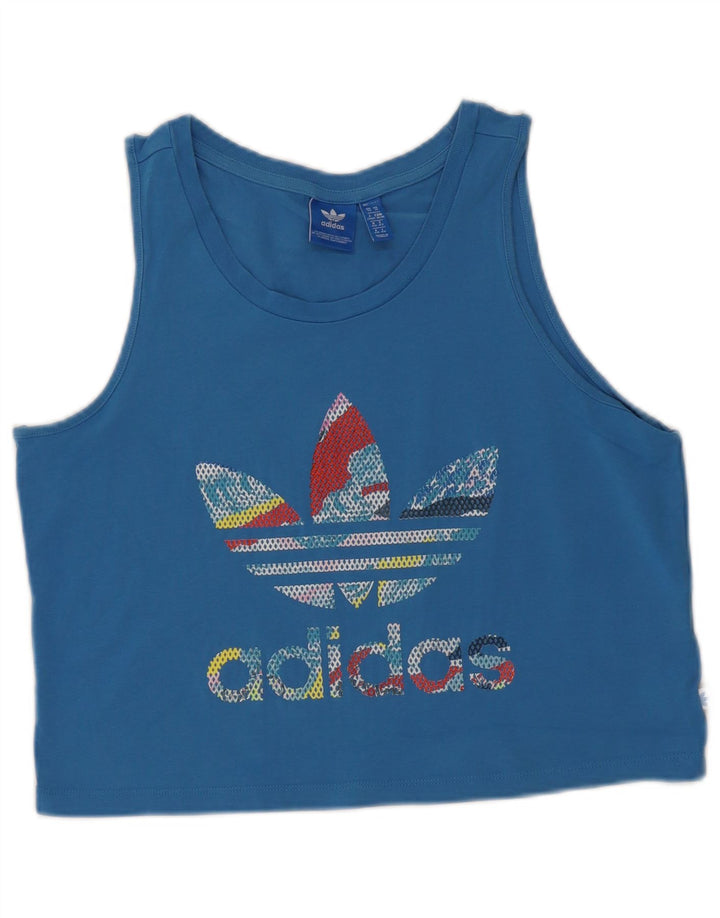 Adidas Dame Crop Grafisk Vest Top UK 14 Medium Blue Bomuld