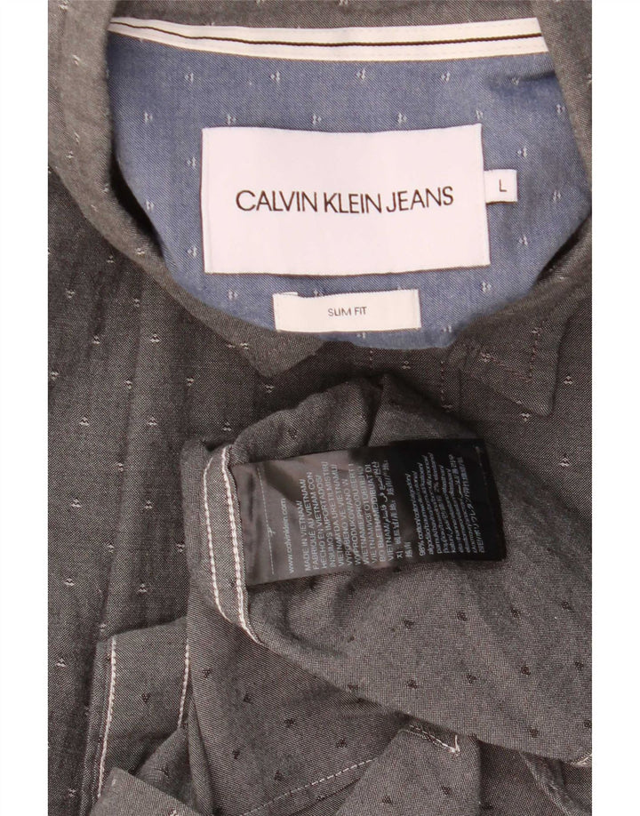 Calvin Klein Herre Slim Fit skjorte, stor grå plettet bomuld