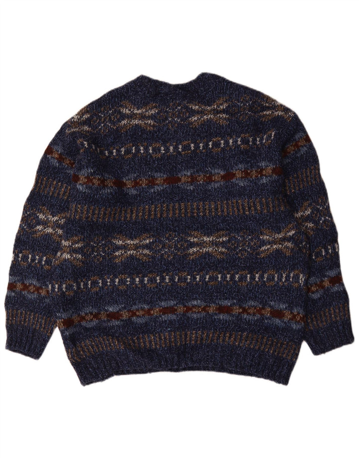 Marks & Spencer Herre sweater med rund hals, stor marineblå Fair Isle