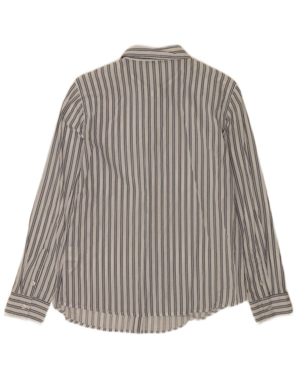 Benetton Dame Loose Fit skjorte UK 10 Lille hvid stribet bomuld