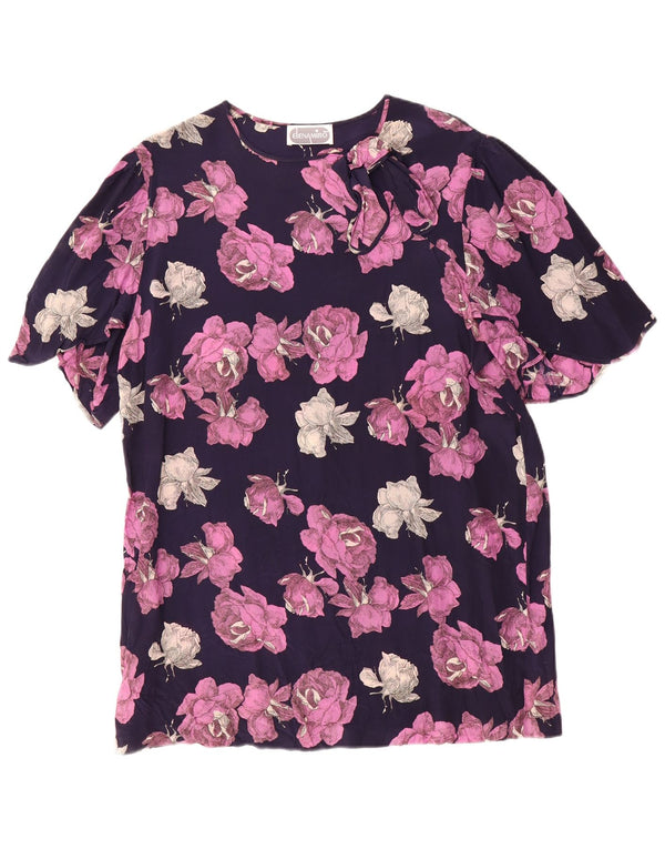 ELENA MIRO Dame Longline sløjfebluse Top UK 20 2XL Navy Blue Floral