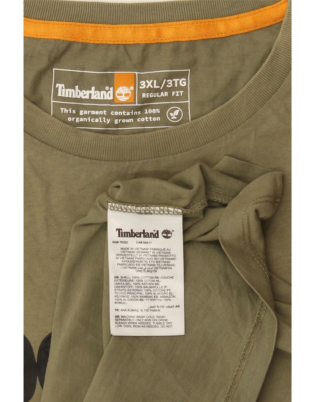 TIMBERLAND Herre Regular Fit Grafisk T-Shirt Top 3XL Khaki Bomuld