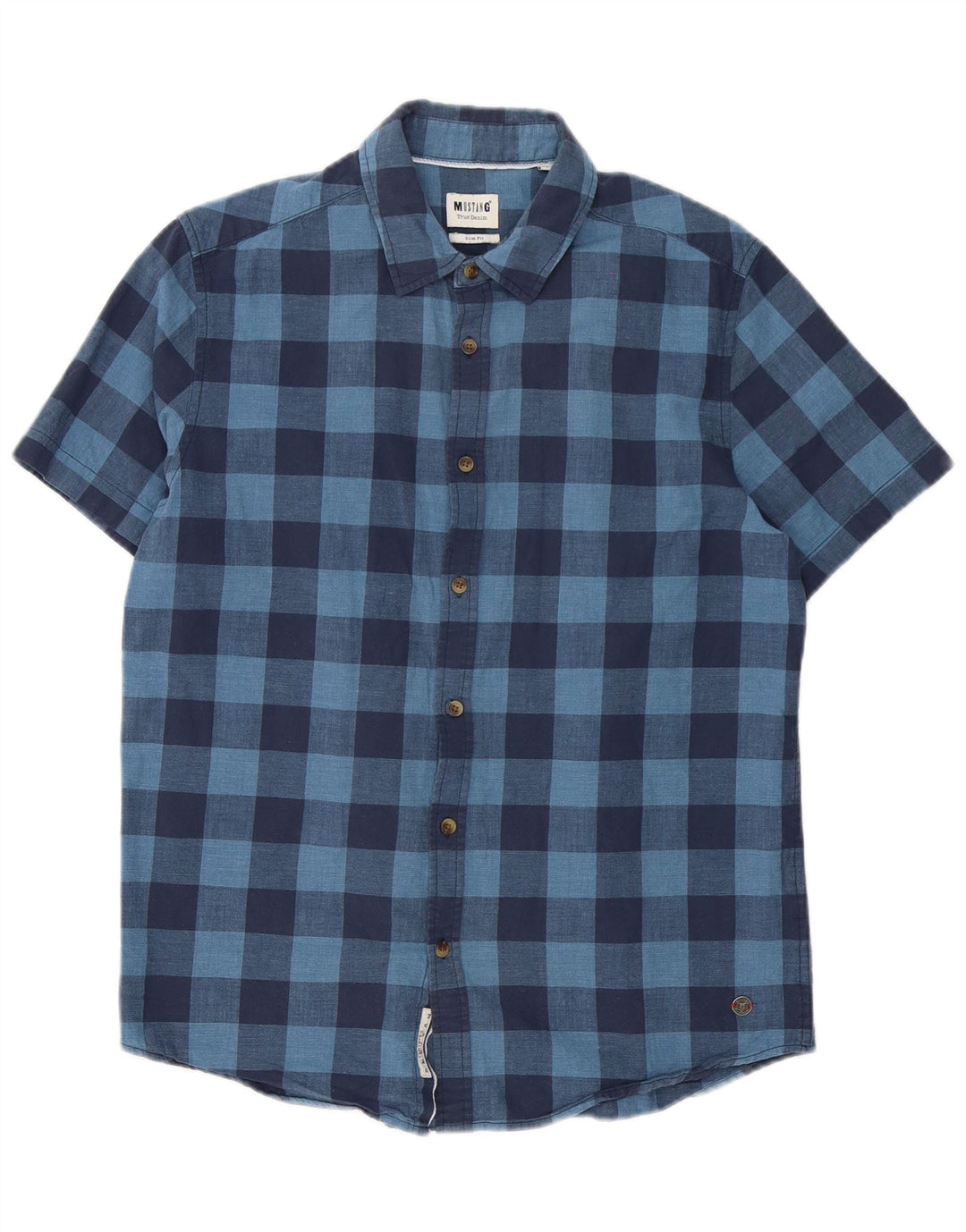 Mustang Herre kortærmet Slim Fit skjorte Medium Blue Gingham