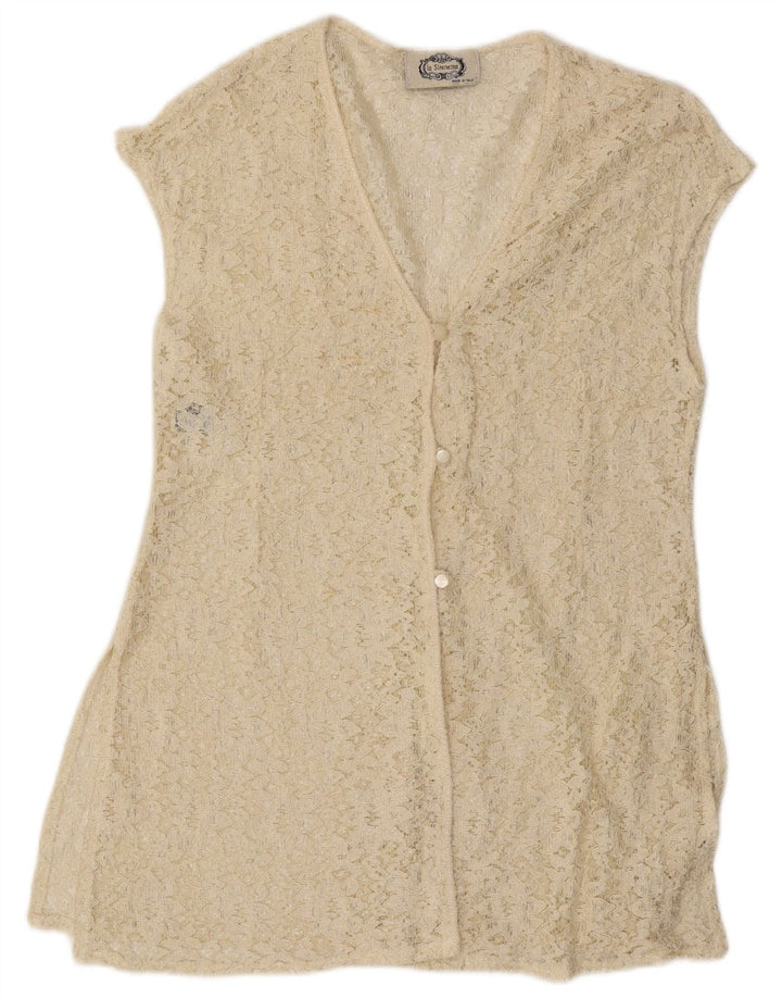 LA SIRENETTA Dame ærmeløs skjortebluse UK 14 Medium Off White Viscose