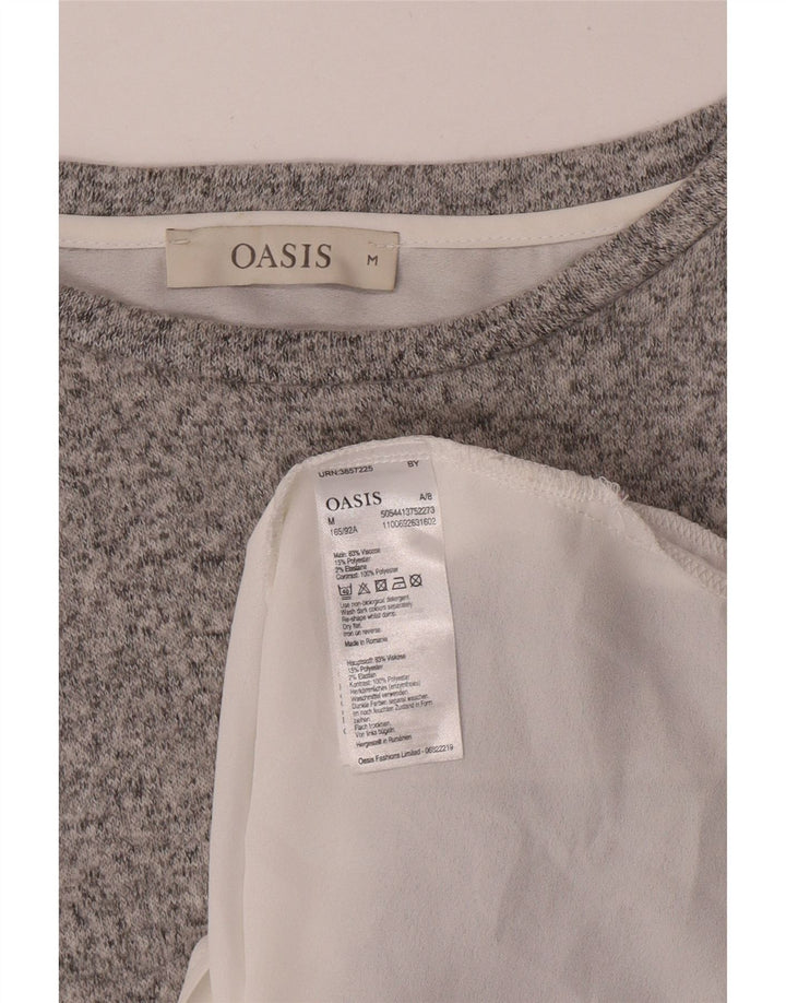 Oasis Dame Top Langærmet UK 14 Medium Grey Colourblock Viscose