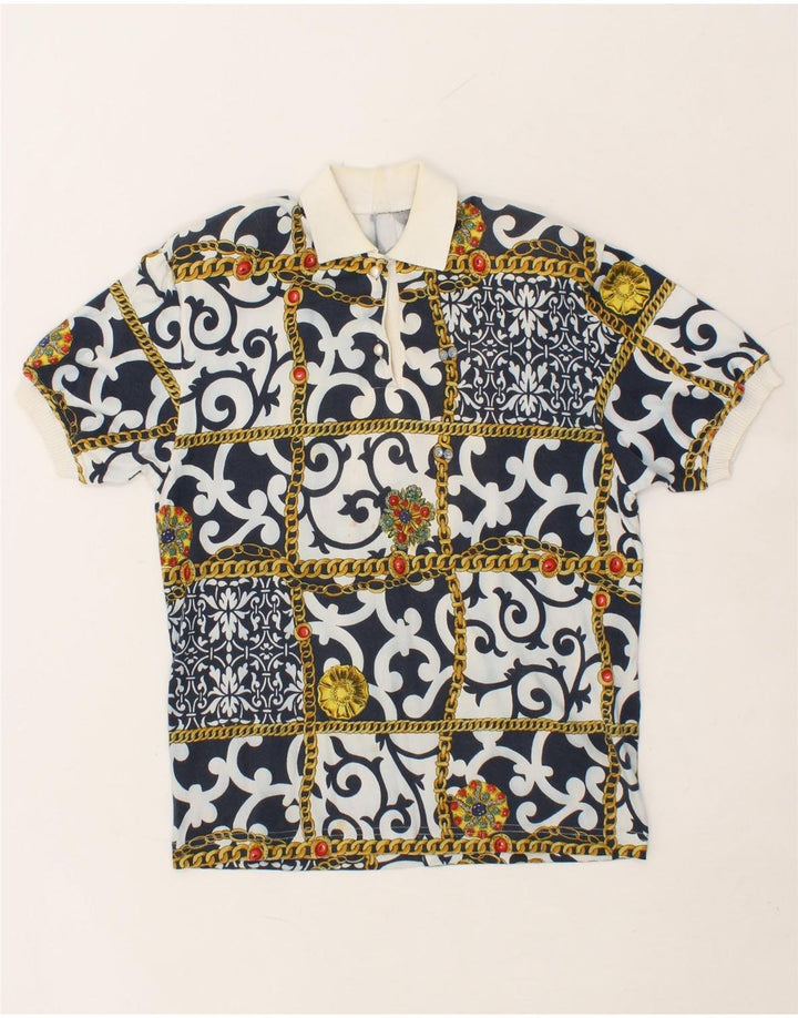 VINTAGE Womens Polo Shirt UK 16 Large Navy Blue Patchwork Cotton Vintage Vintage and Second-Hand Vintage from Messina Hembry 