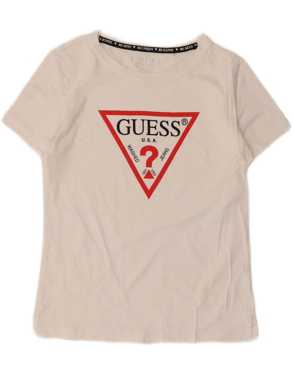 Guess Grafisk T-shirt top til kvinder UK 6 XS hvid bomuld