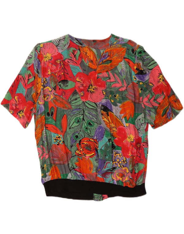 Vintage Kvinders Kortærmet Skjorte Bluse UK 14 Large Multicolored Floral