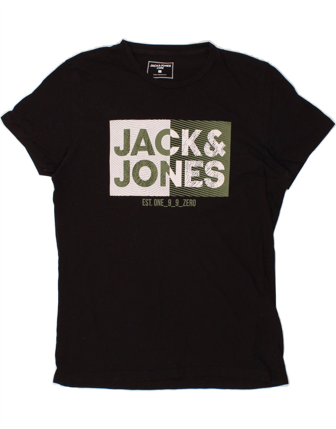 JACK & JONES Mens Core Graphic T-Shirt Top Large Black Cotton Vintage Jack & Jones and Second-Hand Jack & Jones from Messina Hembry 