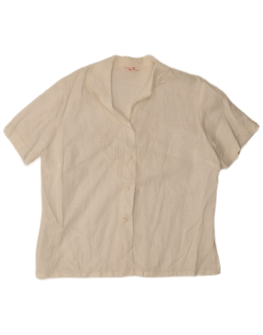 Vintage kortærmet skjorte til kvinder IT 42 Medium White Floral Linen