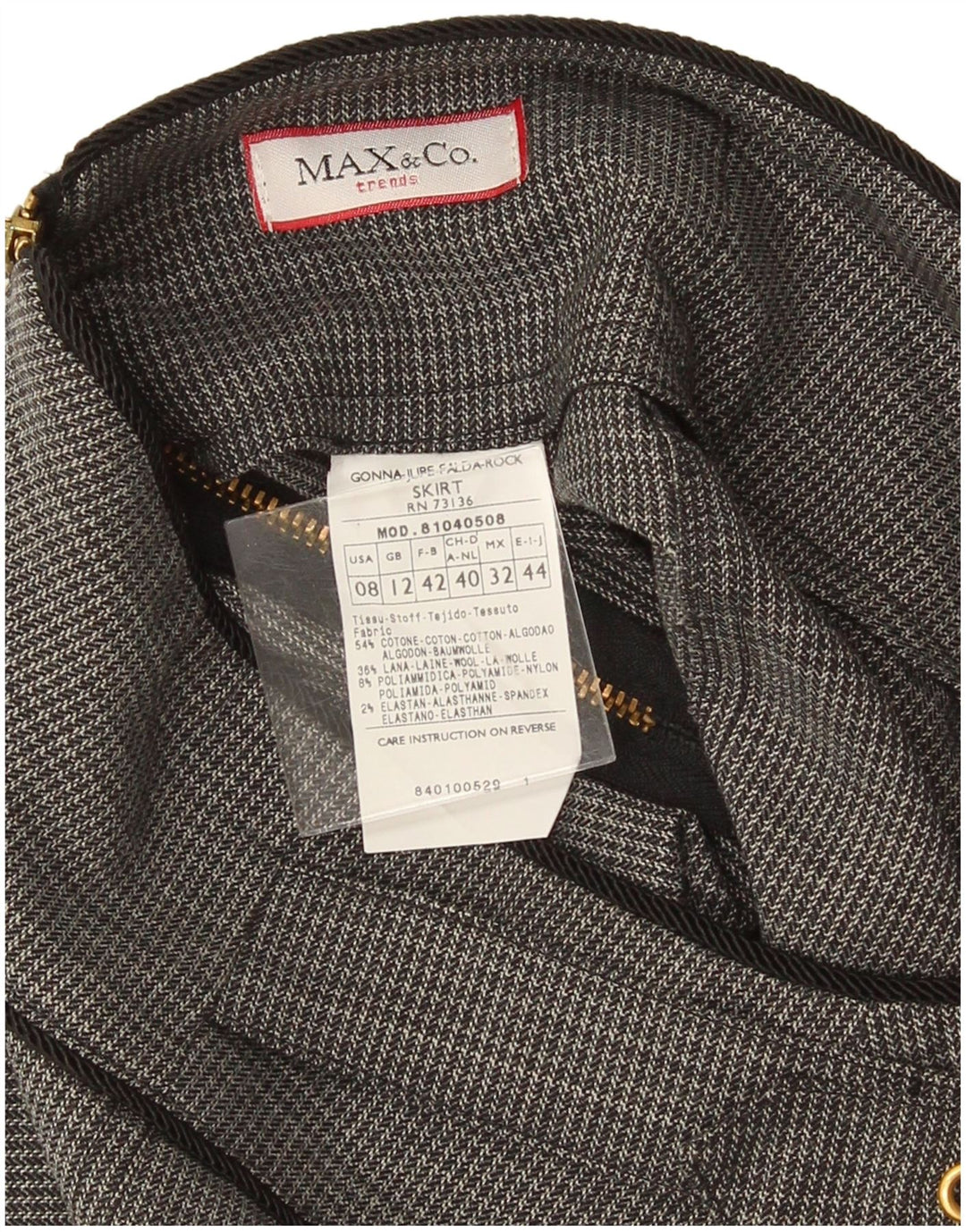 Max & Co. Lige nederdel til kvinder UK 12 Medium W32 Grå Houndstooth Bomuld