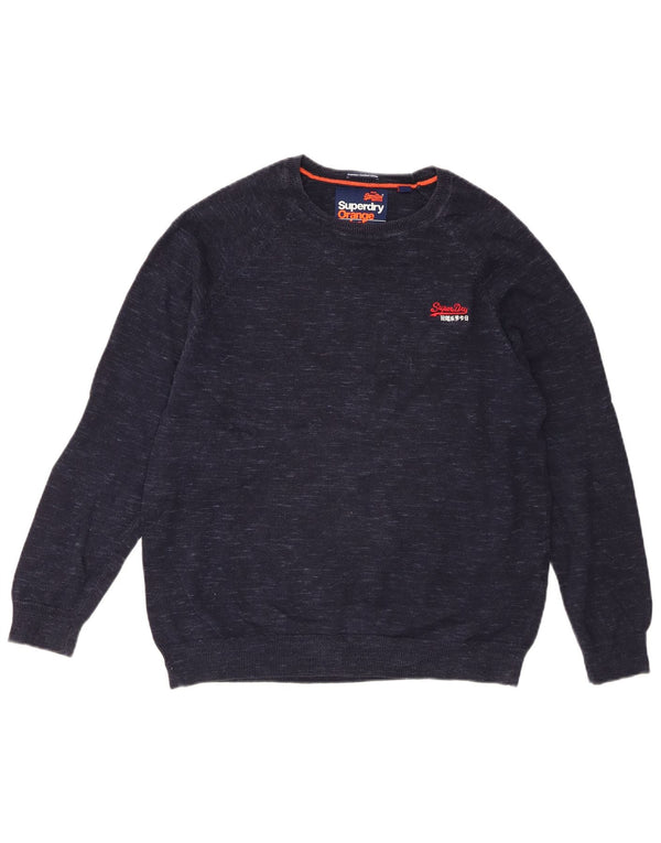 Superdry Sweater med rund hals til kvinder UK 16 Large Navy Blue Flecked