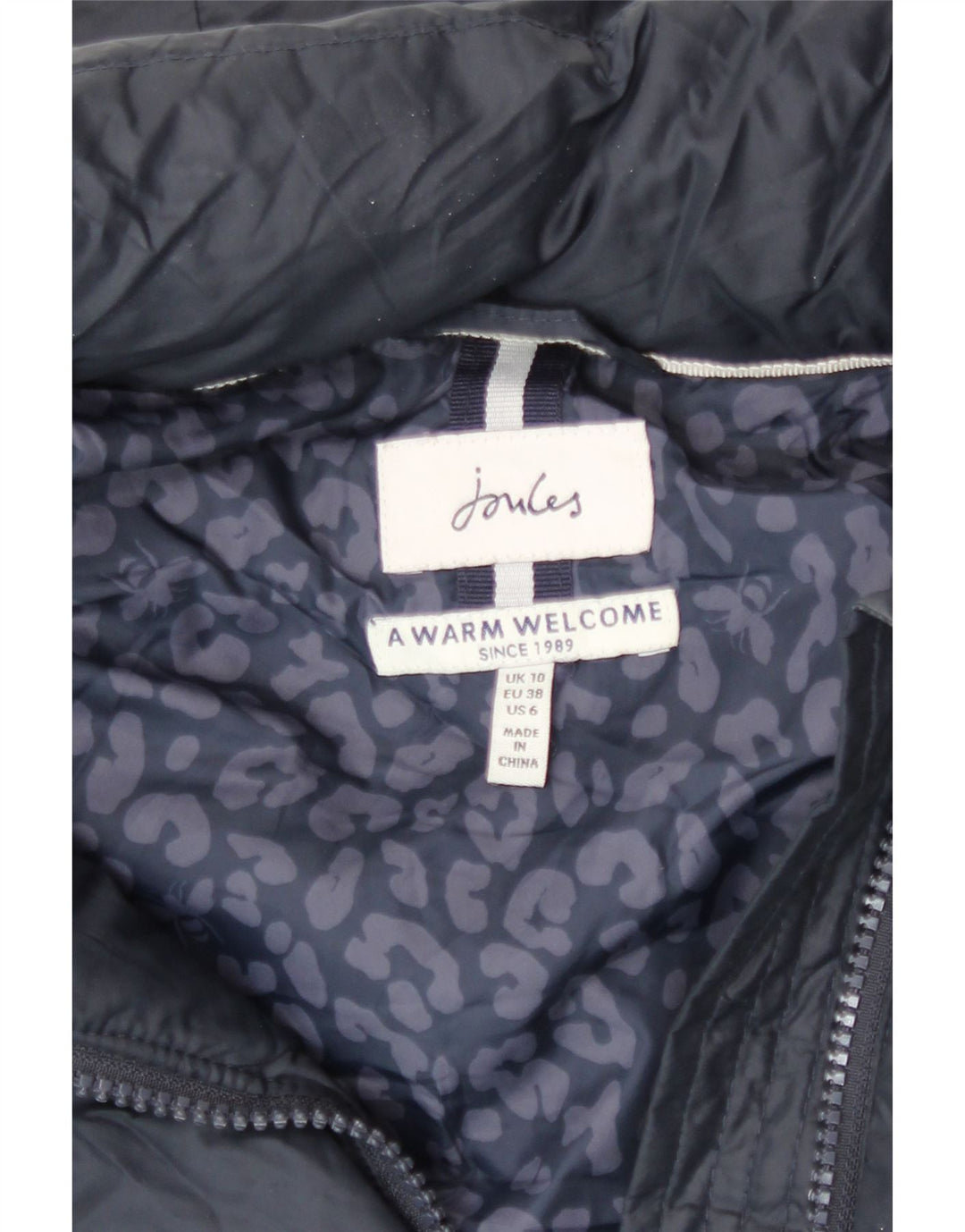 Joules Dame Hætte Oversized Polstret Frakke UK 10 Small Navy Blue Polyester