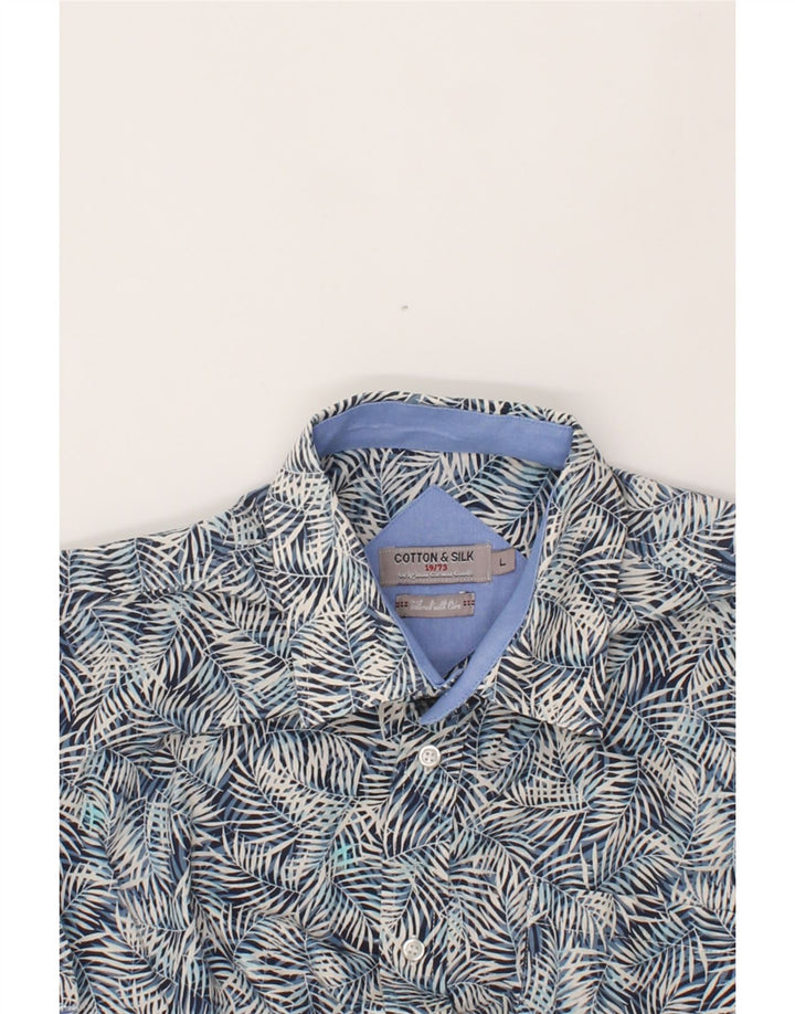 VINTAGE Mens Abstract Pattern Short Sleeve Shirt Large Blue Cotton Vintage Vintage and Second-Hand Vintage from Messina Hembry 
