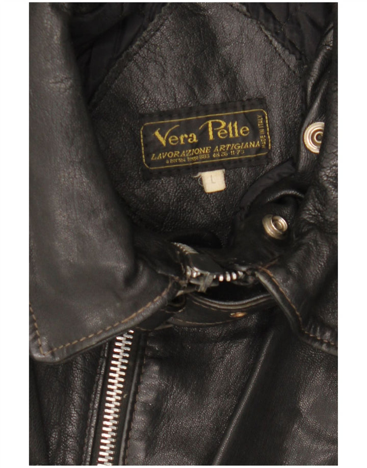 VINTAGE Herre Læderjakke UK 40 Stor Sort Læder