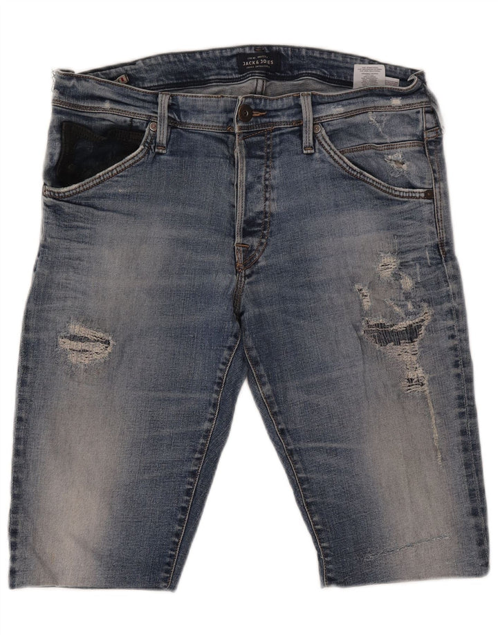 JACK & JONES Distressed denimshorts til mænd W36 Large Blue Cotton