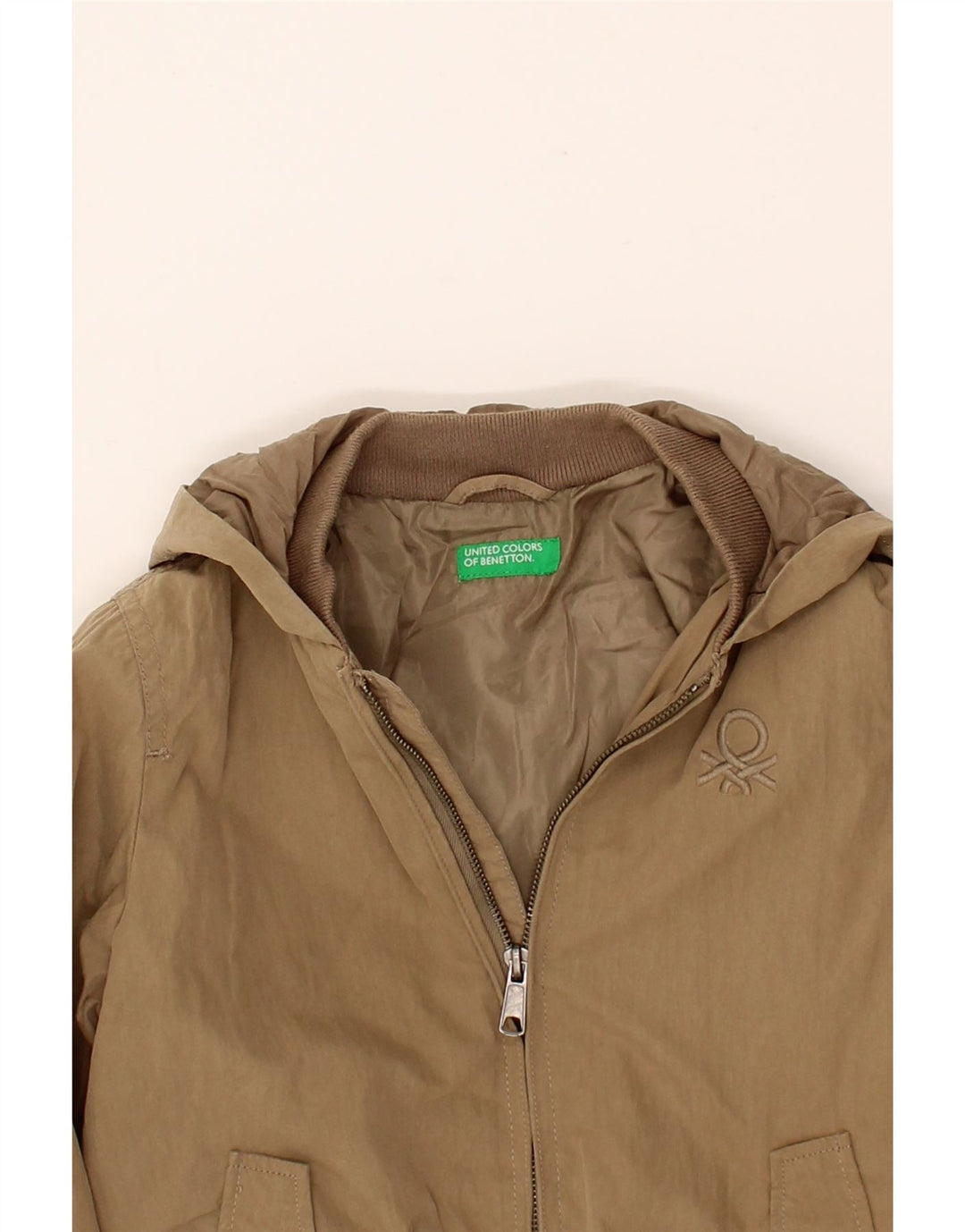 BENETTON Boys Hooded Bomber Jacket 8-9 Years Large Brown Cotton Vintage Benetton and Second-Hand Benetton from Messina Hembry 