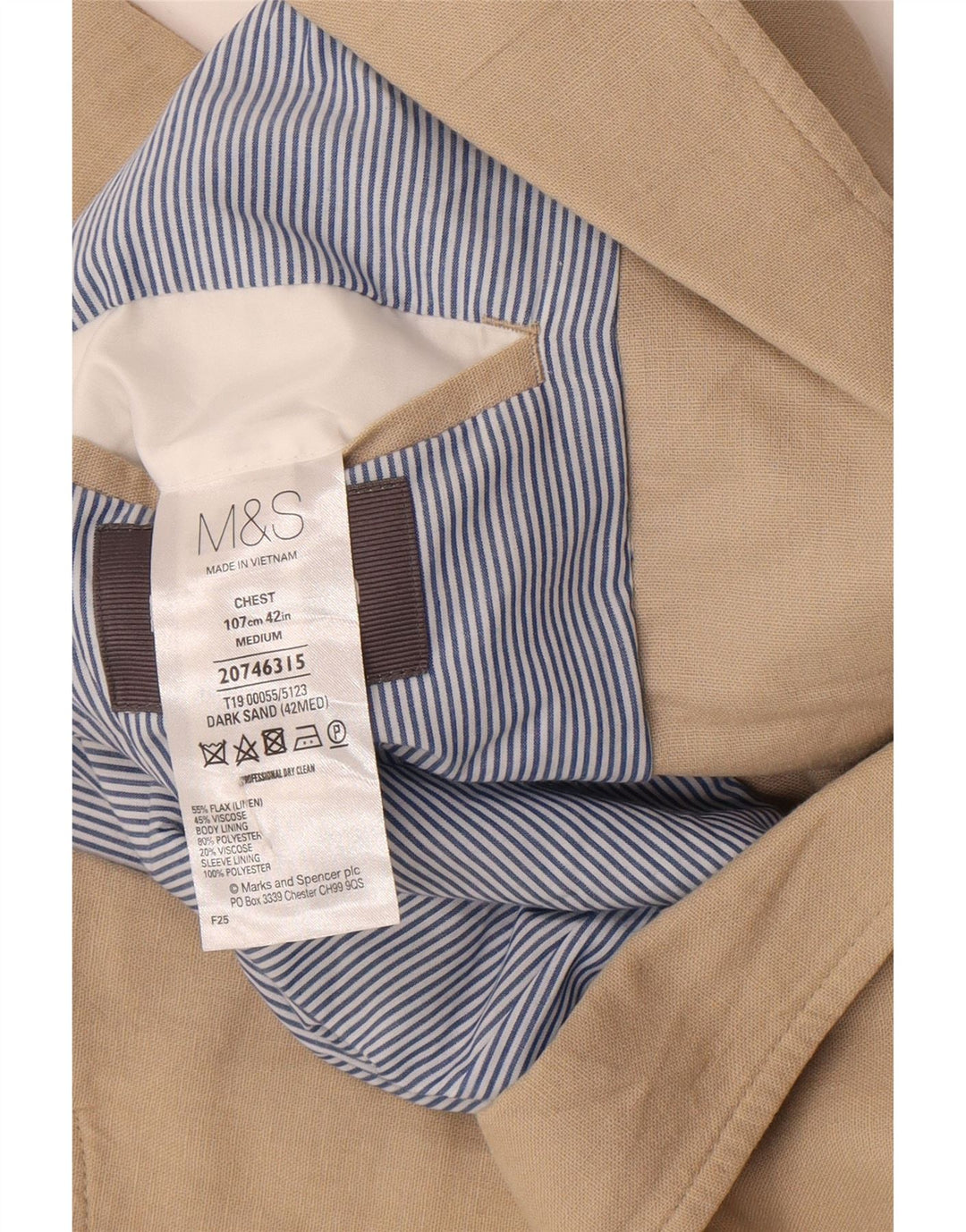 Marks & Spencer Herre 2-knaps blazerjakke UK 42 Large Beige Linen