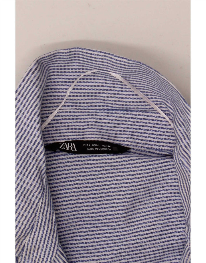 Zara Dame Oversized Shirt UK 16 Large Blue Pinstripe