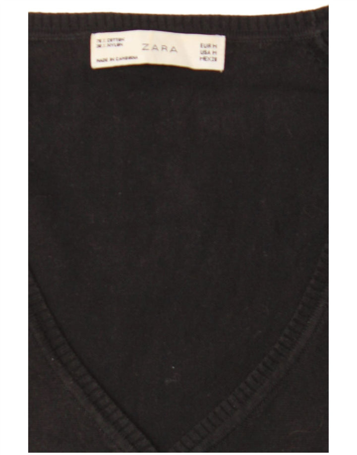 Zara Dame Cardigan Sweater UK 12 Medium Sort Bomuld