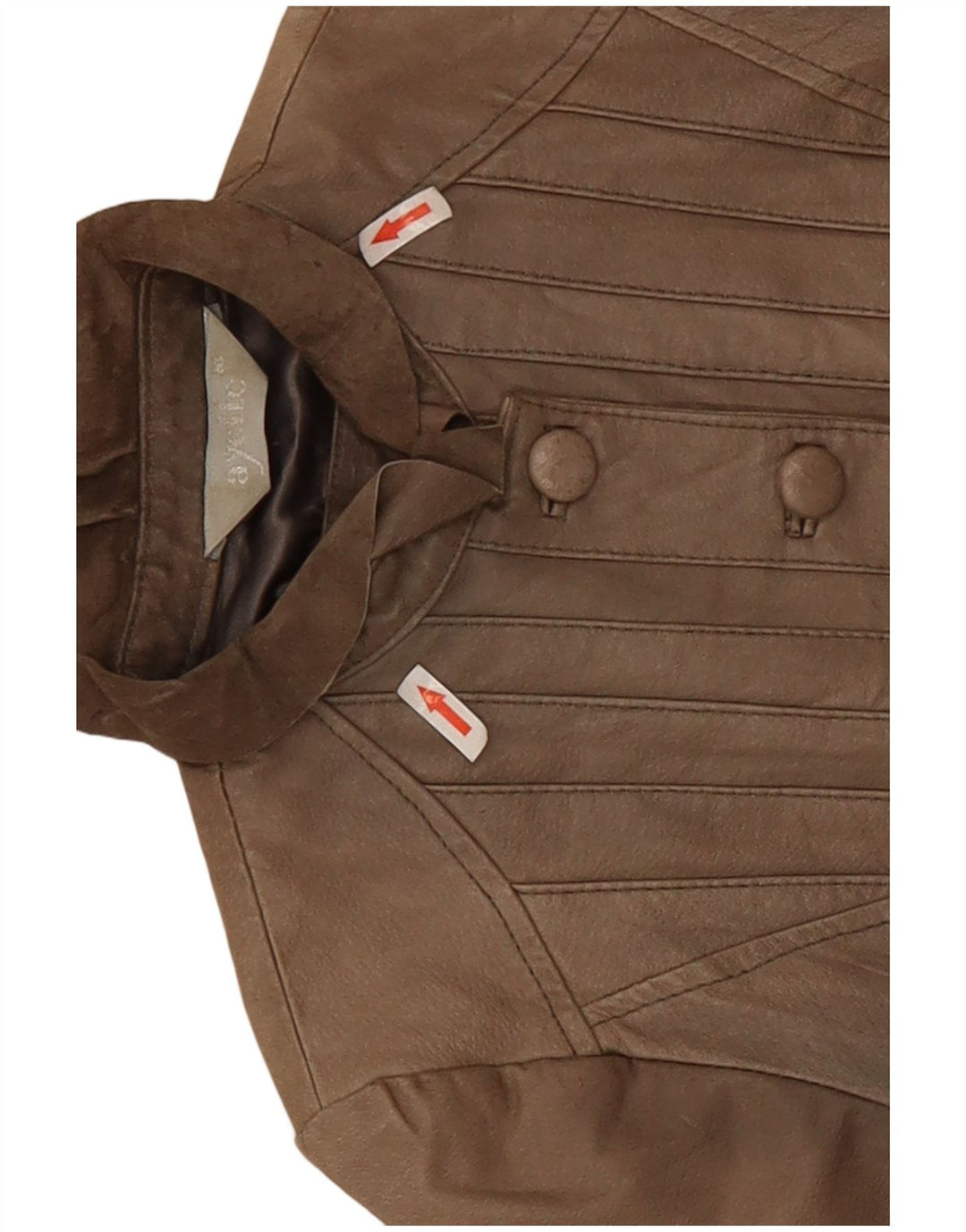 Vintage Dame Crop Læderjakke UK 10 Small Beige